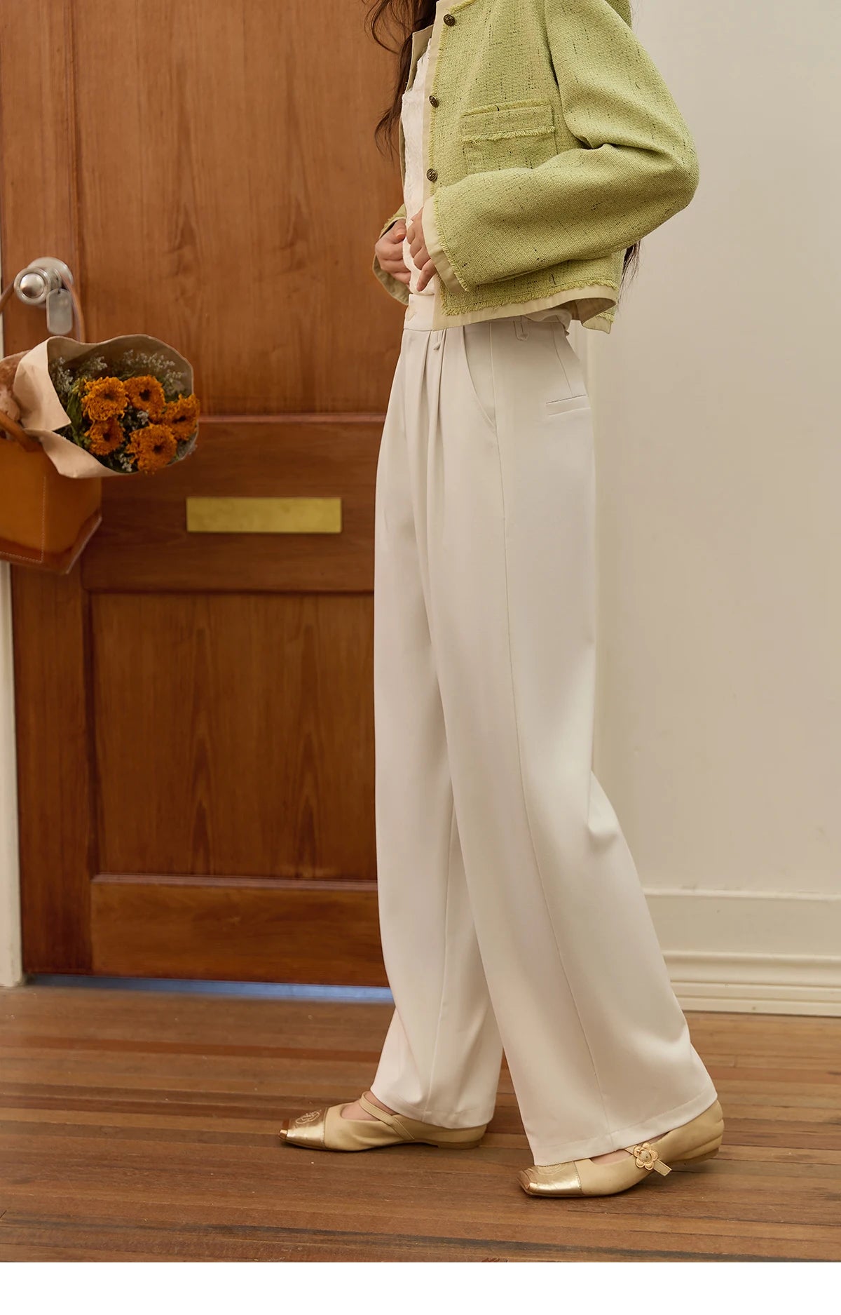 MISHOW Apricot Gray Wide Leg Pants for Women Autumn 2025 Korean High Waist Trousers Slim Versatile Pants Office Lady MXE41K1013