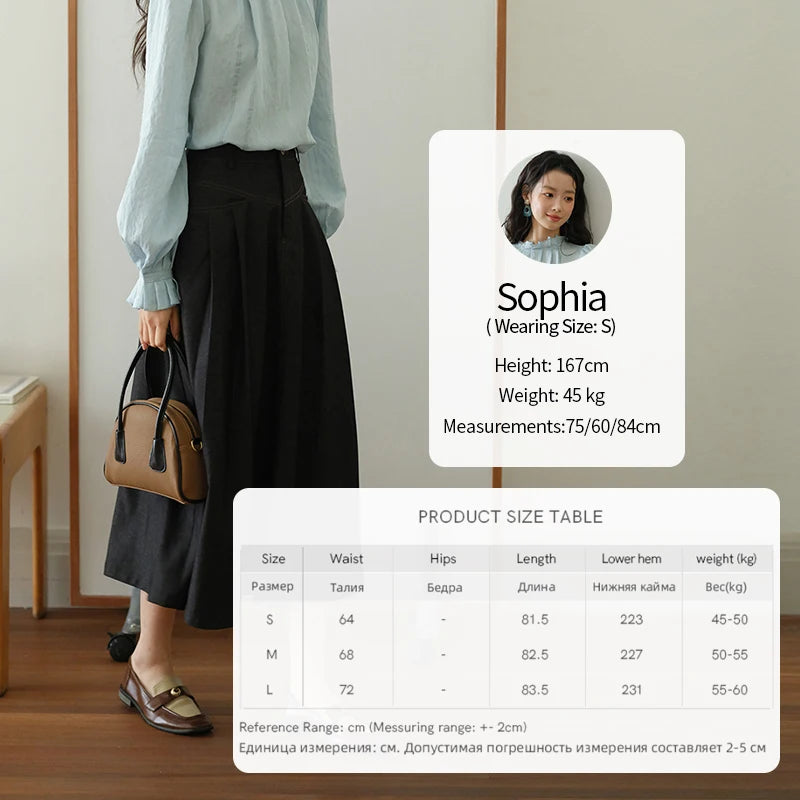 MISHOW High Waist Pleated Umbrella Denim Skirt 2025 Autumn A-LINE Deep Blue Skirts Female One Button Casual Skirts MXE41B2372