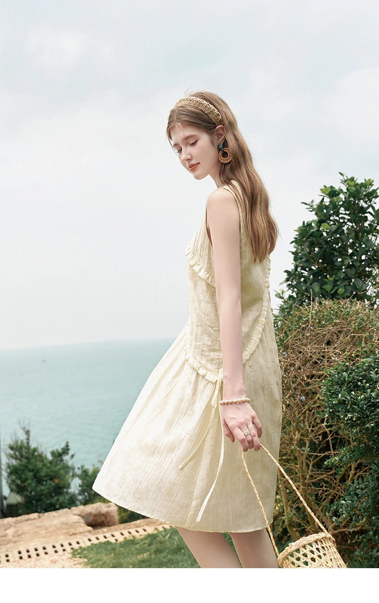 MISHOW French Sleeveless Suspender Dress for Women Summer Round Neck Auricularia Auricula Edge Lace-up Vest Dresses MXD26L1821