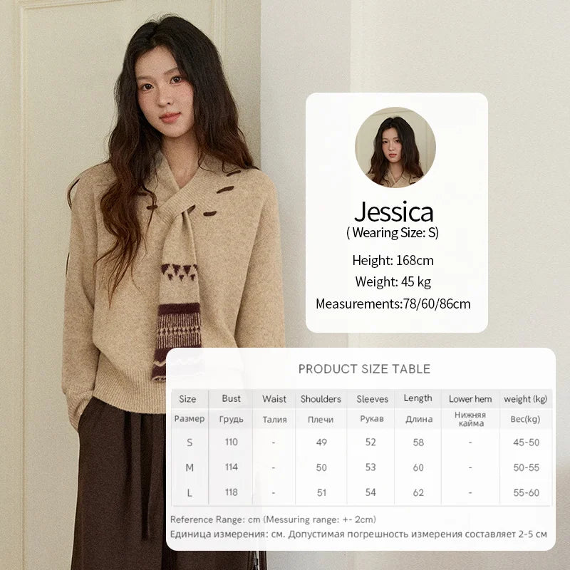 MISHOW Women V-neck Knit Top 2025 French-style Elegant Workwear Long-sleeved Yellow Pullover Women's Winter Clothing MXE87Z2771