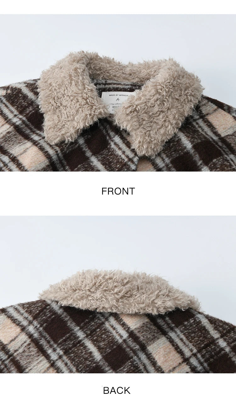 MISHOW Woman Jacket 2025 Autumn Winter Loose Retro Plaid Turn-down Collar Short Jacket Commute Warm Wool Blend Coat MXE89W0904