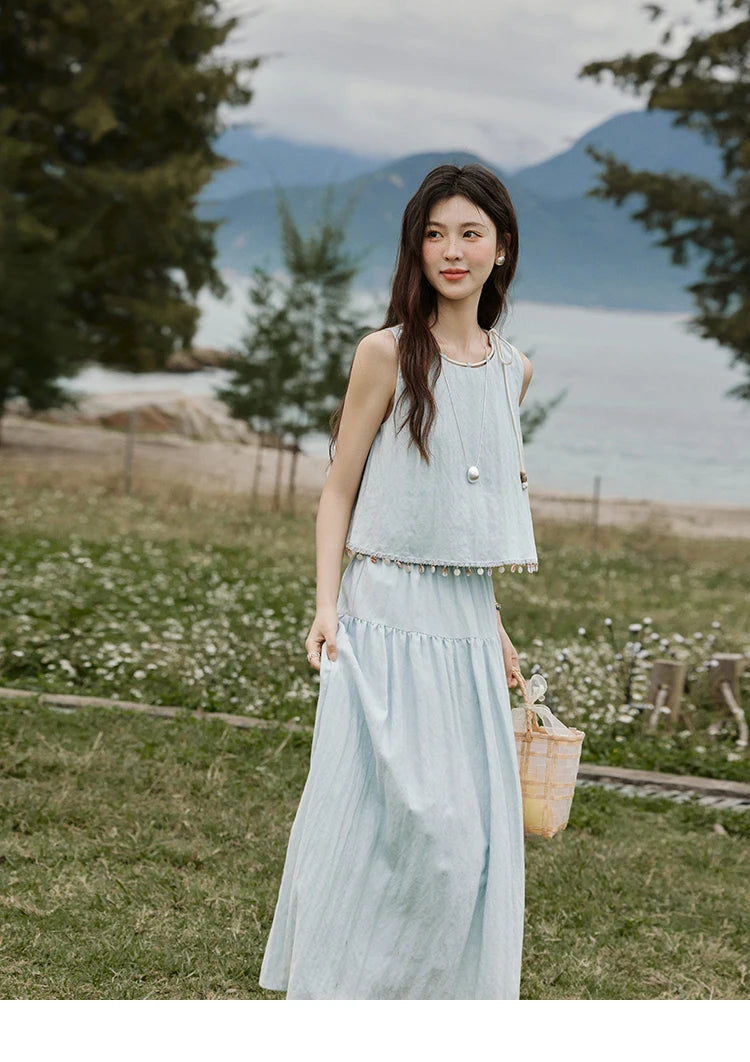 MISHOW Casual Vest Skirt Sets for Women Summer 2025 Sleeveless Round Neck Vests Solid Midi Skirts Female Fashion MXE33T0526