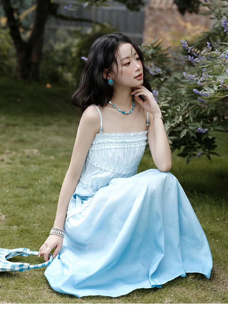 MISHOW Female Fashion Gradient Strap Dress 2025 Summer Sleeveless Black Fungal Edge Sashes Women's Vacation Dresses MXE34L2242