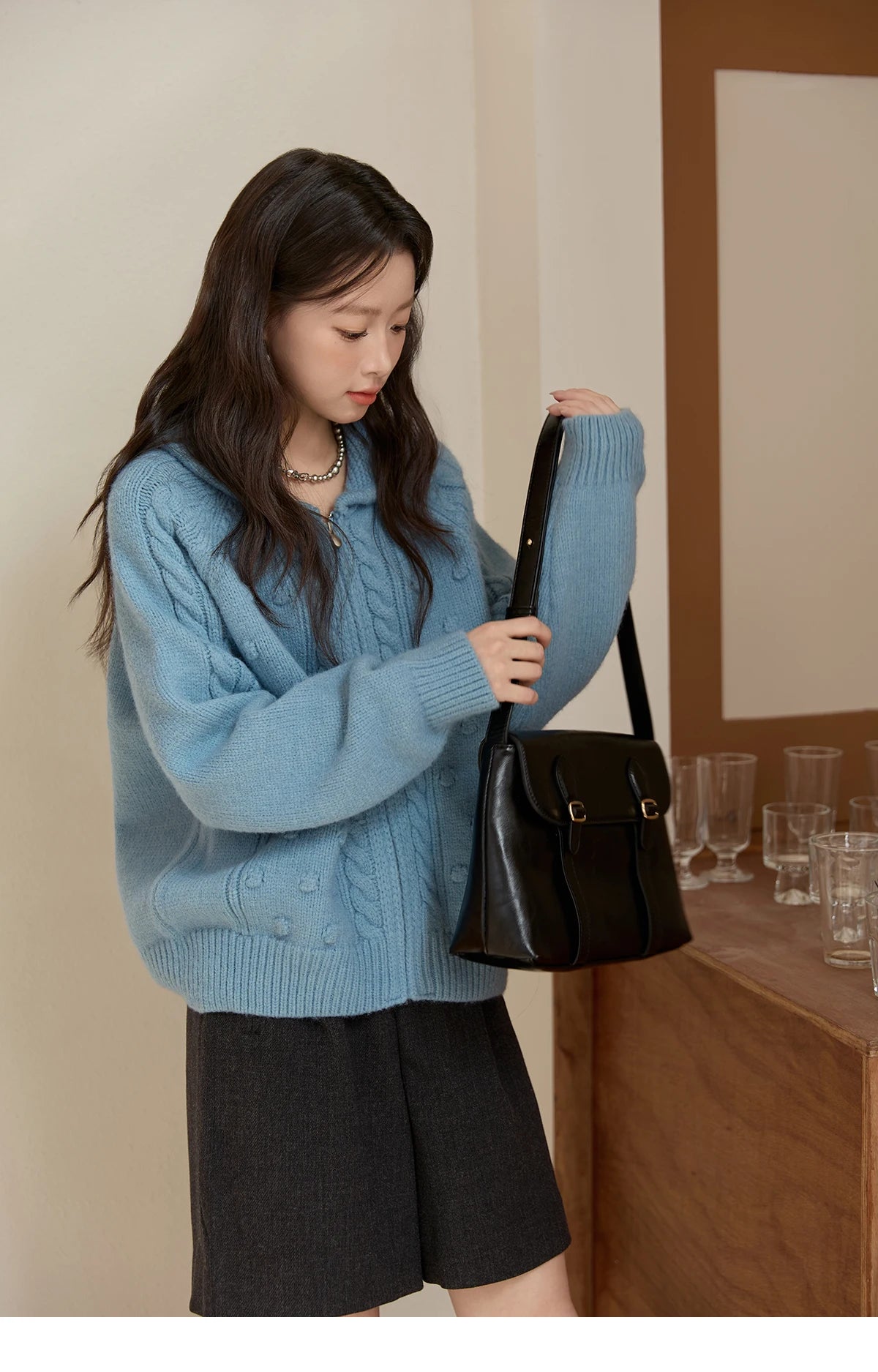 MISHOW Zipper Knit Cardigan Women 2025 Winter Yellow Turn-down Collar Loose Thick Sweater Luxury Comfort Casual Top MXE49Z2619