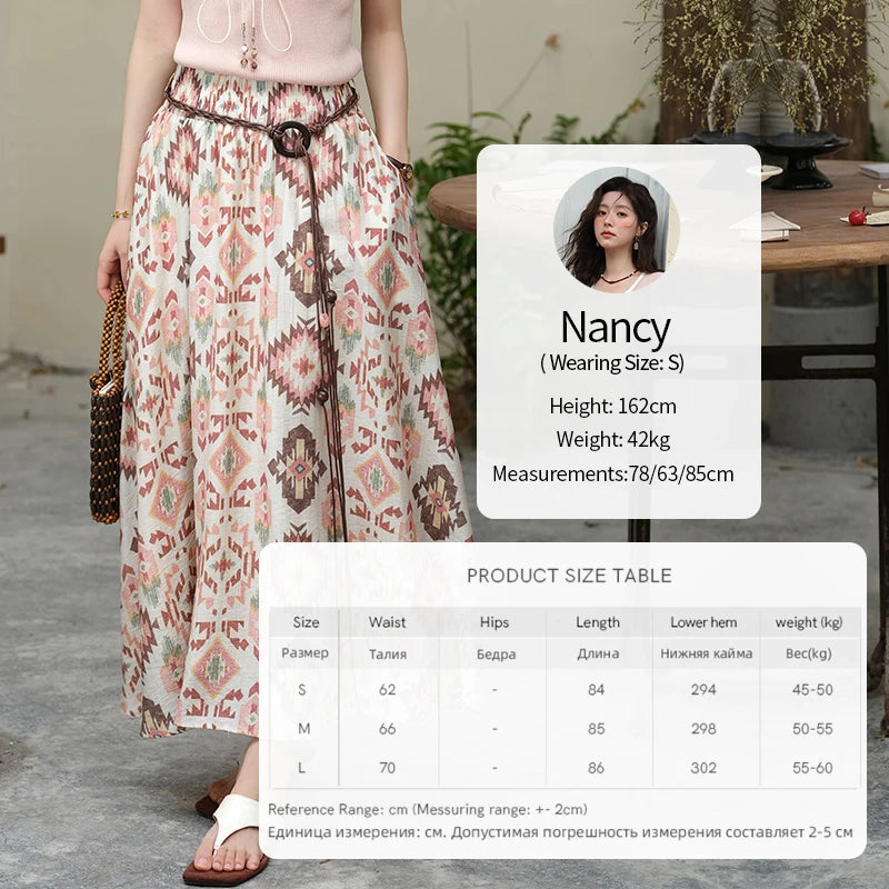 MISHOW Women's Geometric Print Half Skirt 2025 Summer Retro Prairie Chic Pocket Vacation A-line Skirt Female Clothing MXE37B0760