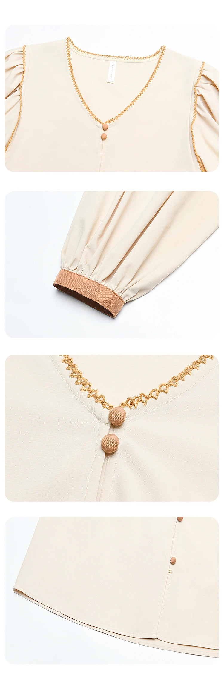 MISHOW French Retro Contrasting V-neck Shirt 2024 Autumn Solid Lantern Sleeve Top Single Row Two Buttons Casual Shirt MXD26X1597