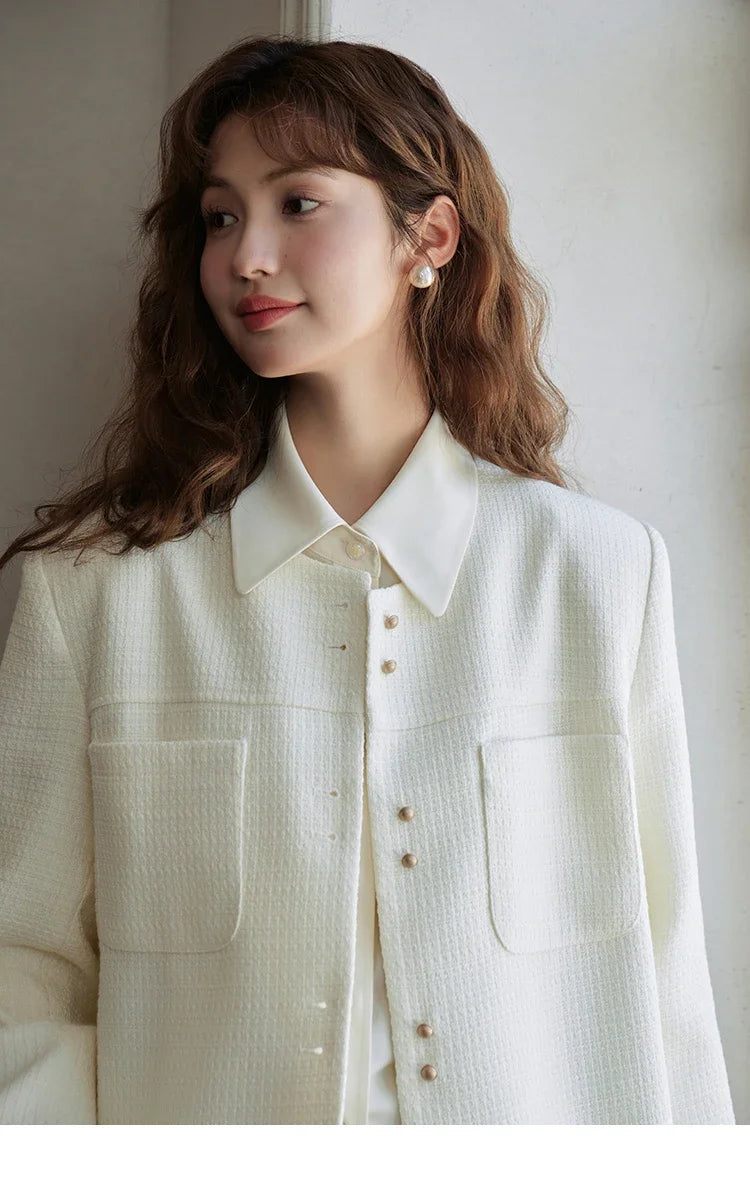 MISHOW Retro Round Neck Coats for Women Spring Autumn Pockets Loose Gold Button Single Breasted Solid Short Jackets MXC44W0072