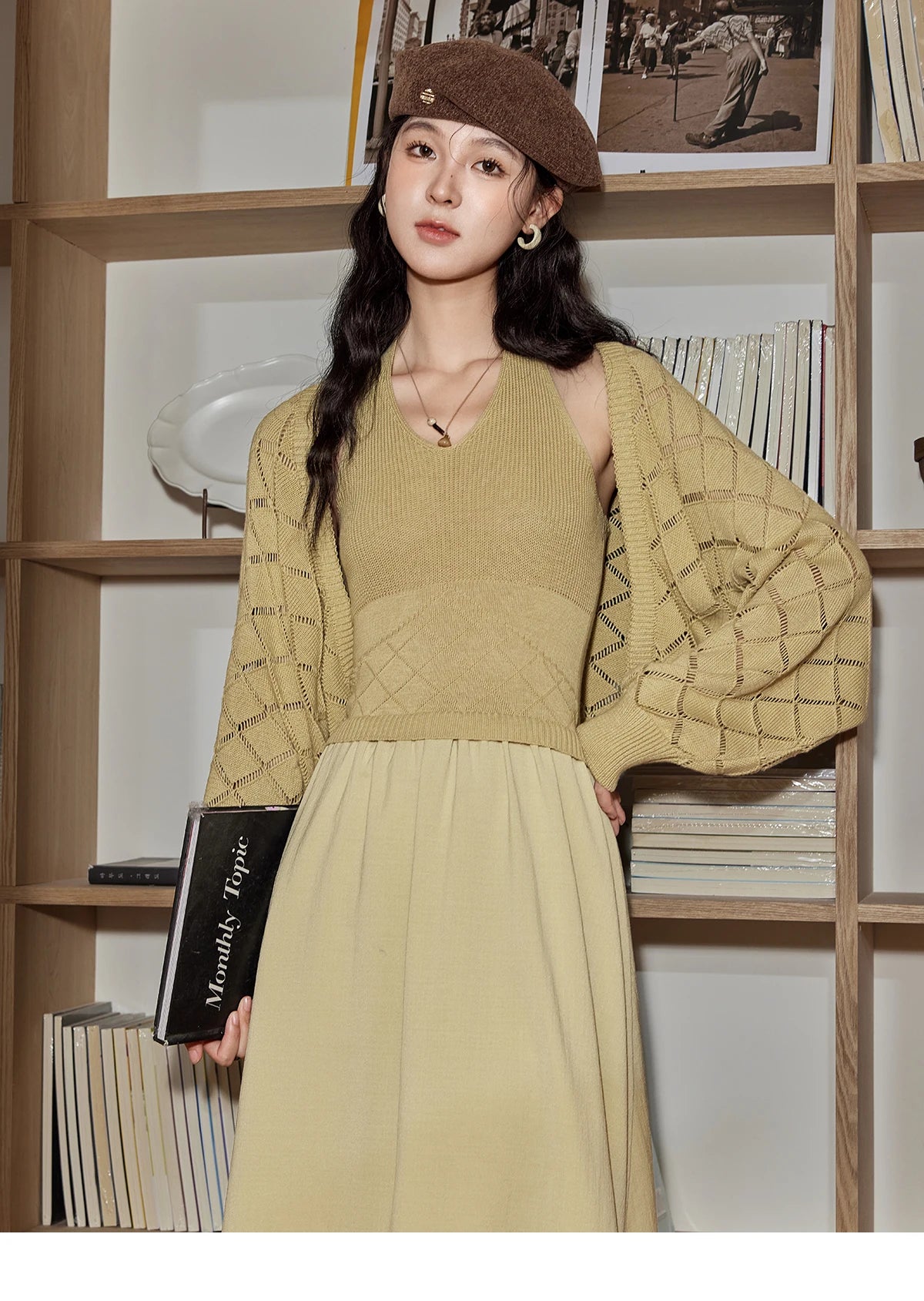 MISHOW Hanging Neck Dress Knitted Cardigan Separately 2024 Autumn Hollow Short Top Knitted Patchwork Sleeveless Dress MPD42L2040