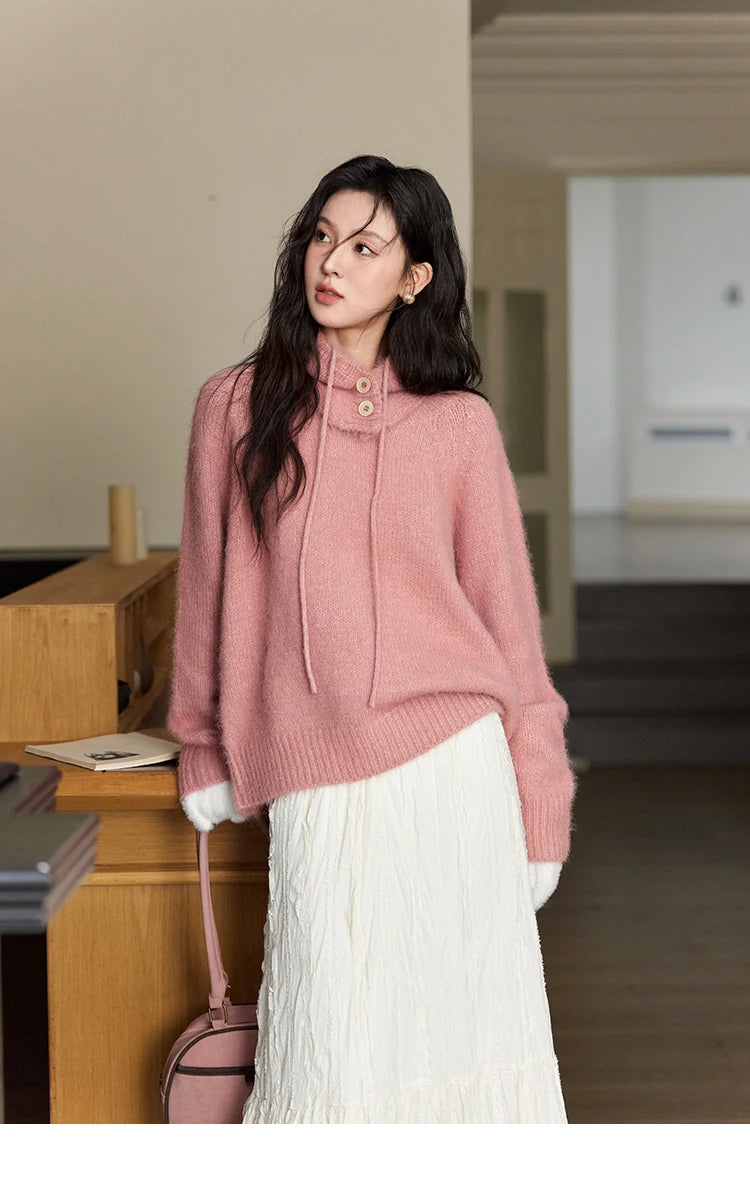 MISHOW Knitted Sweater Hooded Neck Warm Wool for Women 2025 Autumn Winter Cozy Loose-Fit Casual Solid Pullover Top MXD59Z1123