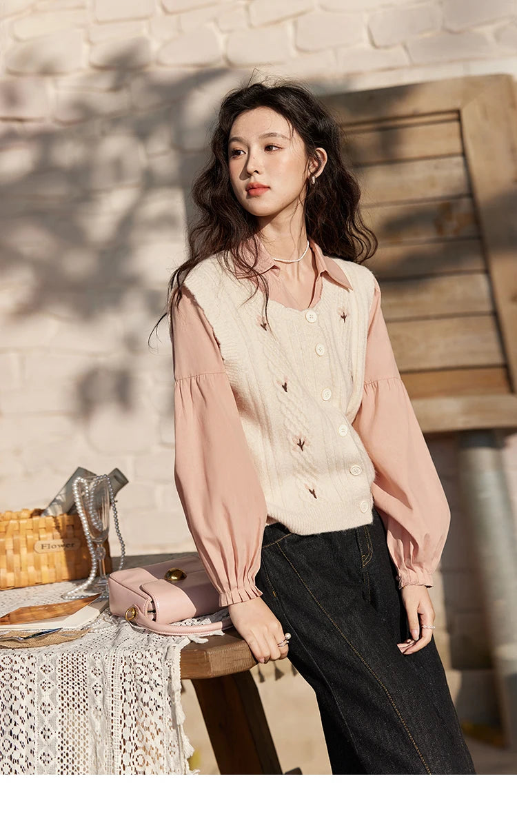 MISHOW 3D Flower Sweet Knitted Vest Women's Spring 2025 New Vintage Loose Casual Sweater Vest Cute Female Tops Korean MXE11Z1077