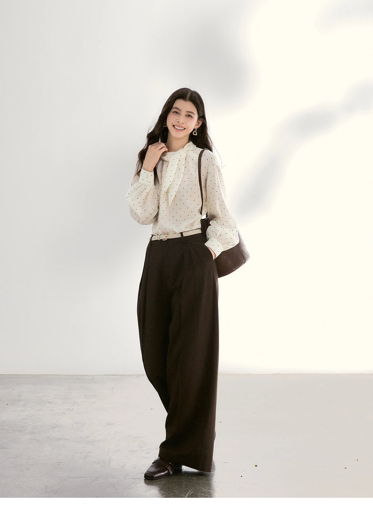 MISHOW Women's White Polka Dot Blouse Spring Bow Tie Neck Sheer Chiffon Blouses Casual Long Sleeve Top Office Lady MXF13X2531