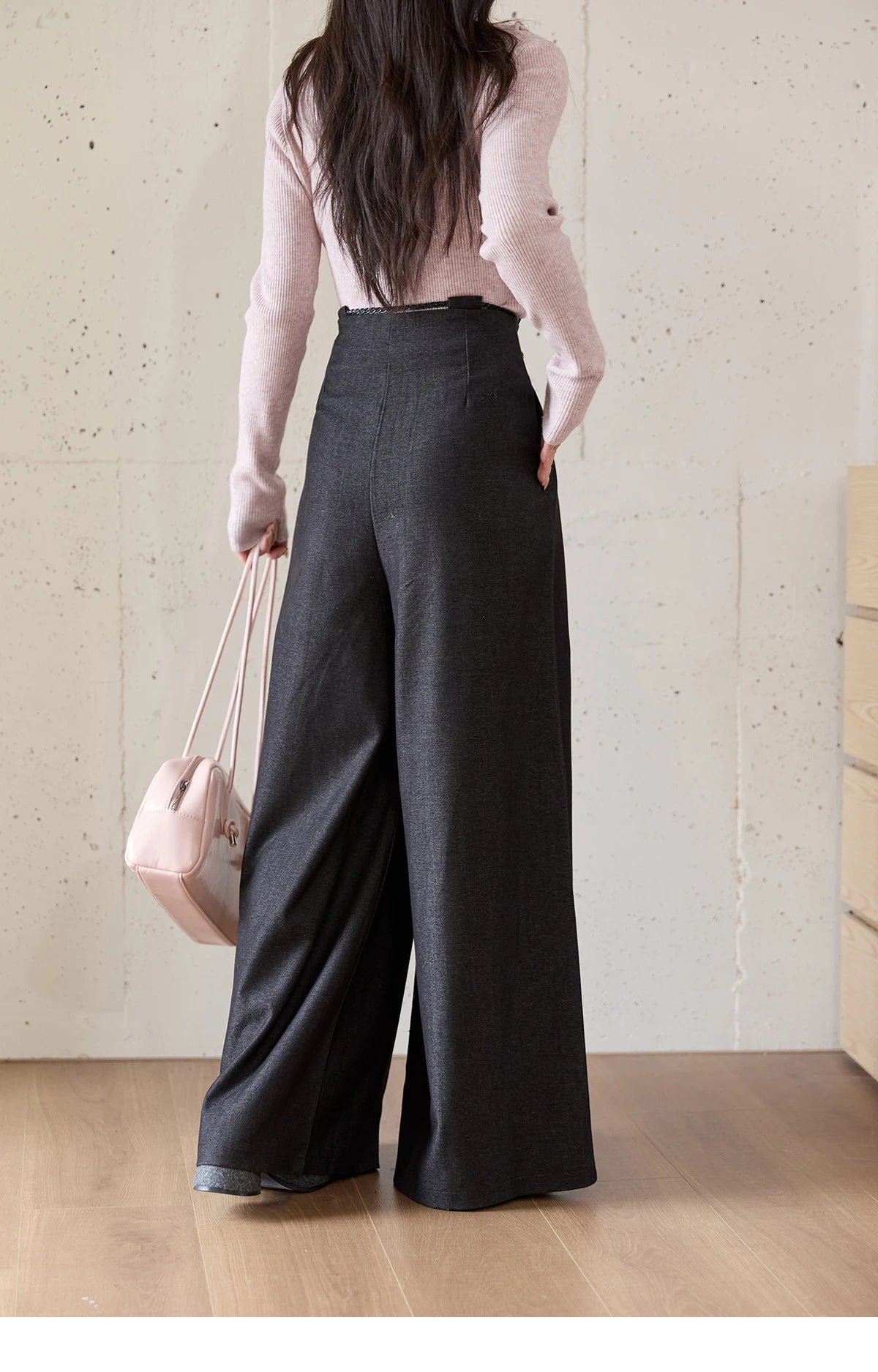 MISHOW Women's Trousers 2025 Autumn Winter Lace-up Gray Wide-leg Pants High Waist Slim Commuting Casual Pants Women MXE51K1106