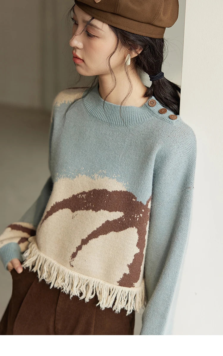 MISHOW Tassel Knitted Sweater Women Fashion Half High Neck Pullover Sweater 2024 Autumn Winter Premium Casual Top MXD43Z0680