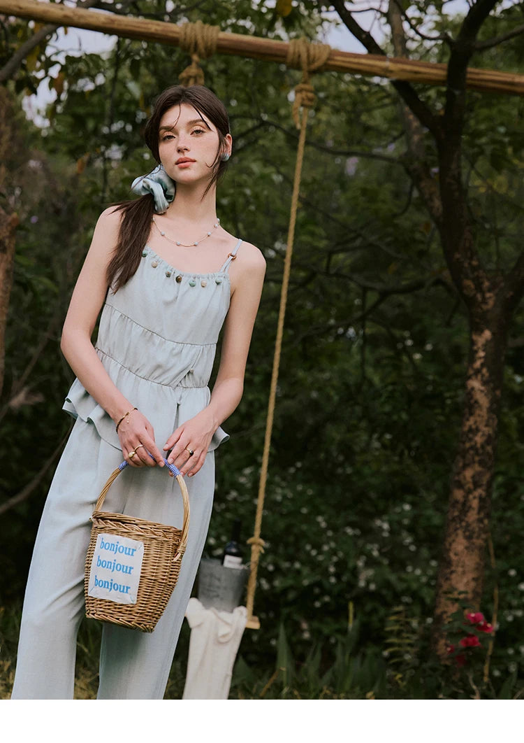 MISHWO Office Lady Summer Camisole Pant Sets for Women 2025 Solid Sleeveless Tops High Waist Loose Pants Female New MXE33T0547