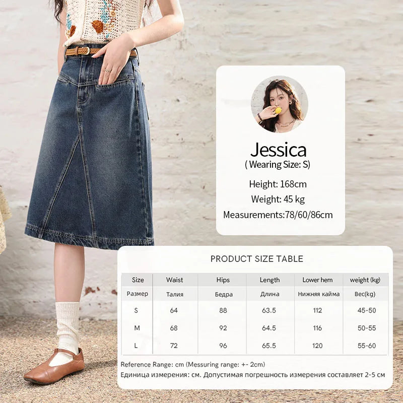 MISHOW Denim Fishtail Skirt 2024 Summer Retro Casual Love Embroidered Pockets Skirt A-line Umbrella Knee-Length Skirt MXD28B0414