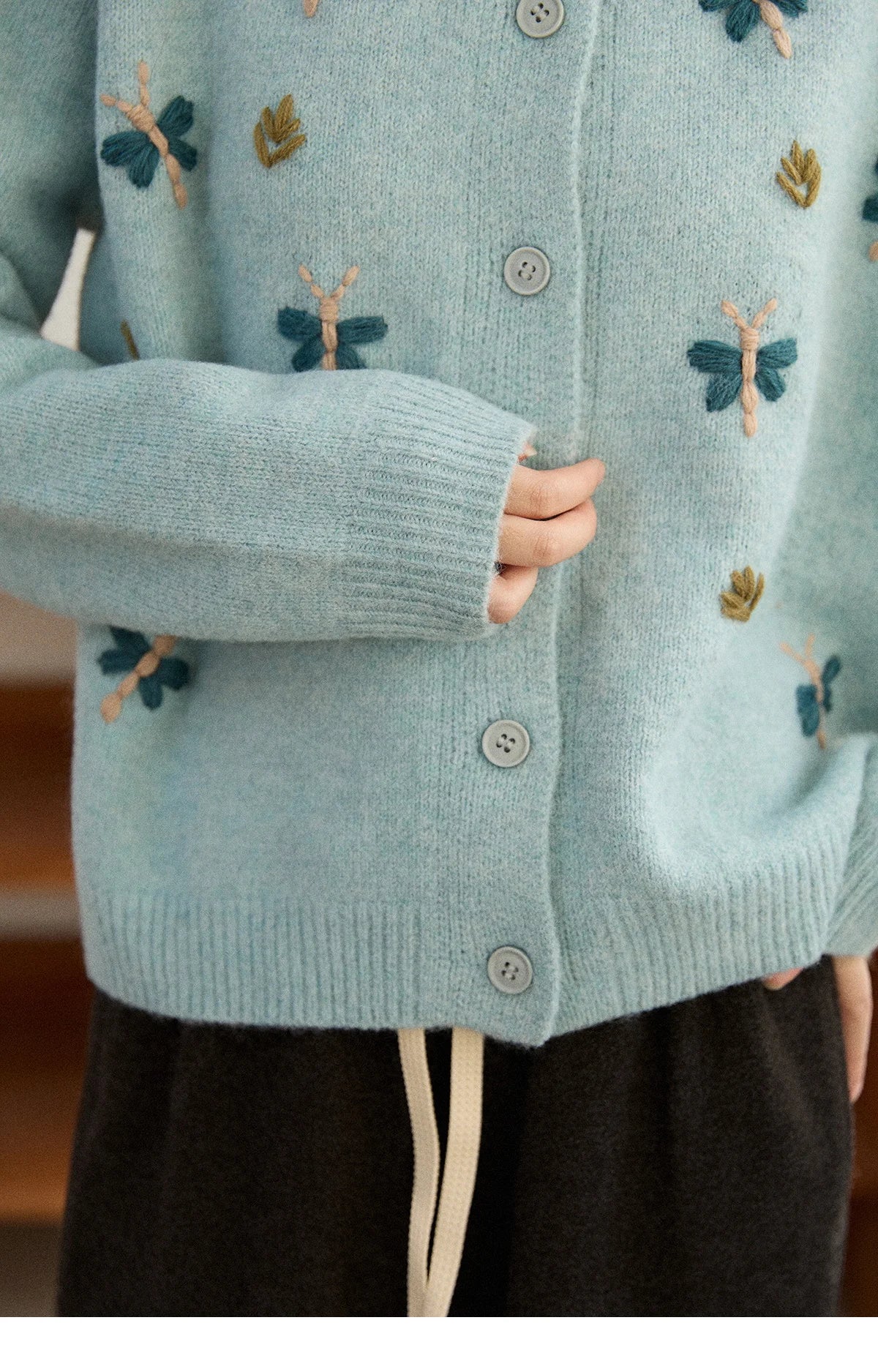 Mishow Blue Butterfly Embroidered O-Neck Cardigan MXE90Z2818