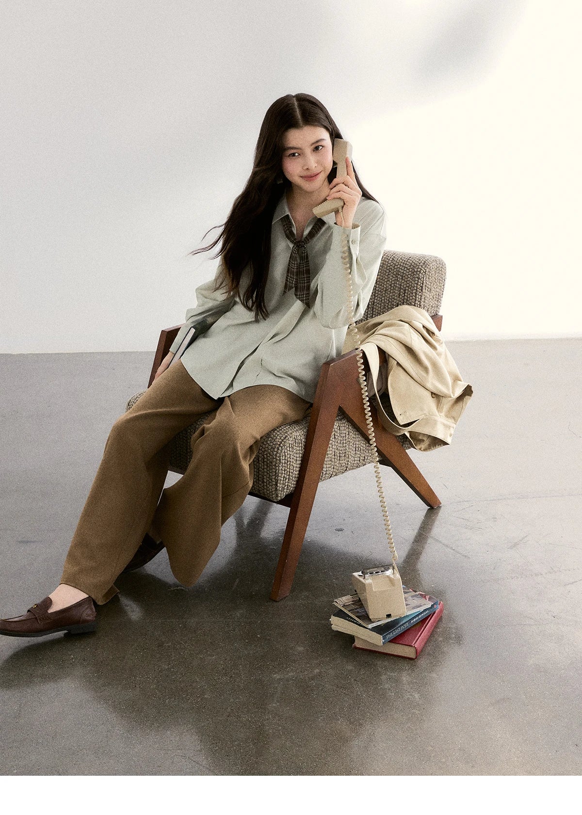 MISHOW Women's Casual Loose Shirt with Plaid Scarf 2026 Spring Lapel Tops Versatile Long Sleeve Shirts Office Lady MXF108C0815