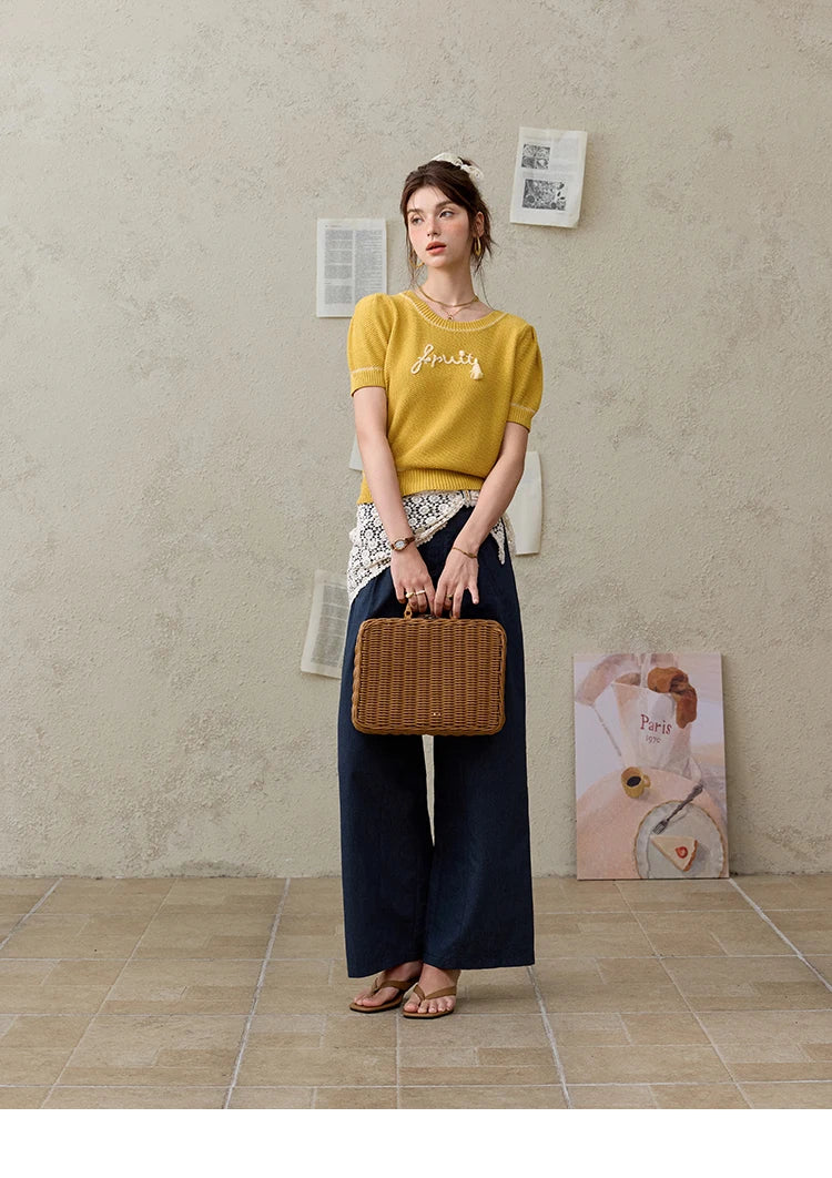 MISHOW Office Lady Summer Pants Women New 2025 Retro Dark Blue High Waist Wide-leg Pants Female Slimming Straight MXE31K0902