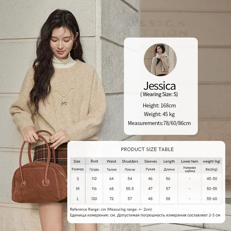 MISHOW Gentle Sweet Sweater Women's 2024 Autumn Winter Cute Emboridery Cartoon Dropped Sleeves Pullovers Sweater Tops MXD54Z0953