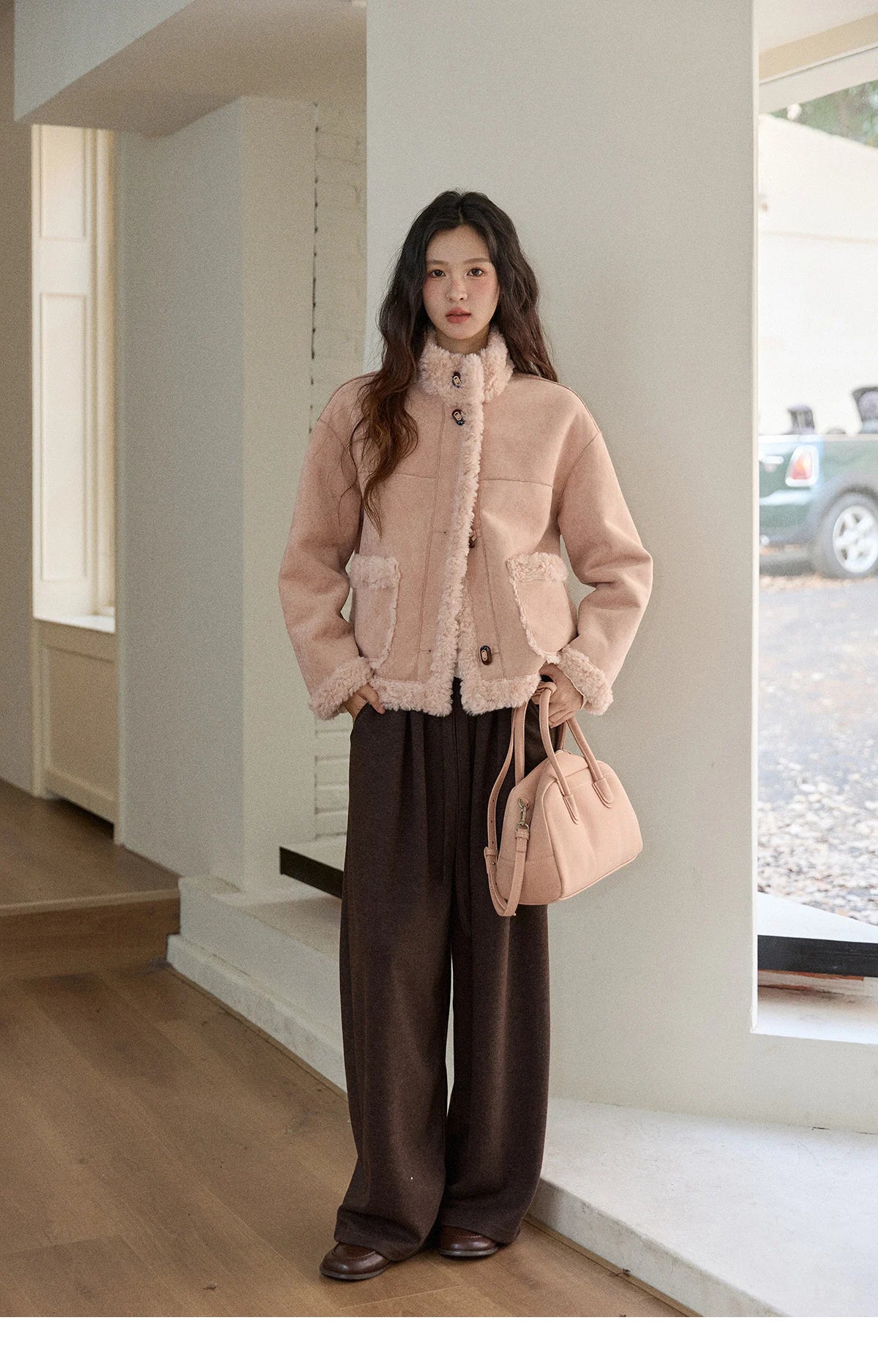 MISHOW Winter Jacket Women 2025 Elegant Luxury Suede Composite Fur Stand-up Collar Short Jacket Windproof Warm Coat MXE87W0941