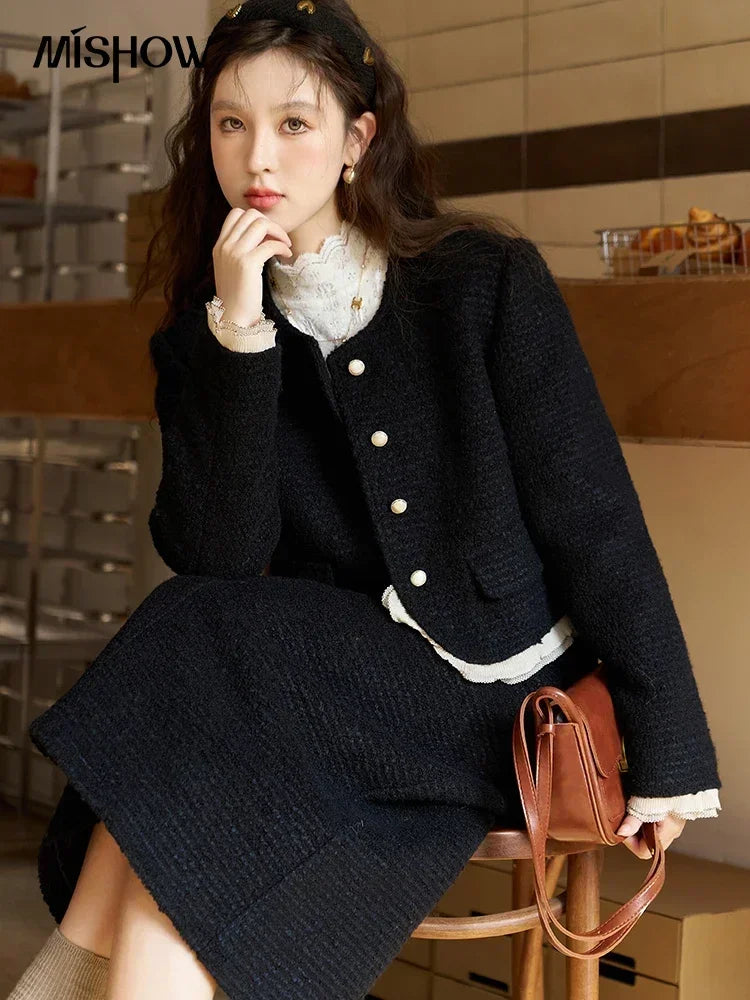 MISHOW Wool Blend Short Coat Rear Split Skirt Separately Women 2024 Winter French Fashion Elegant Jacket A-line Skirt MXC56W0162