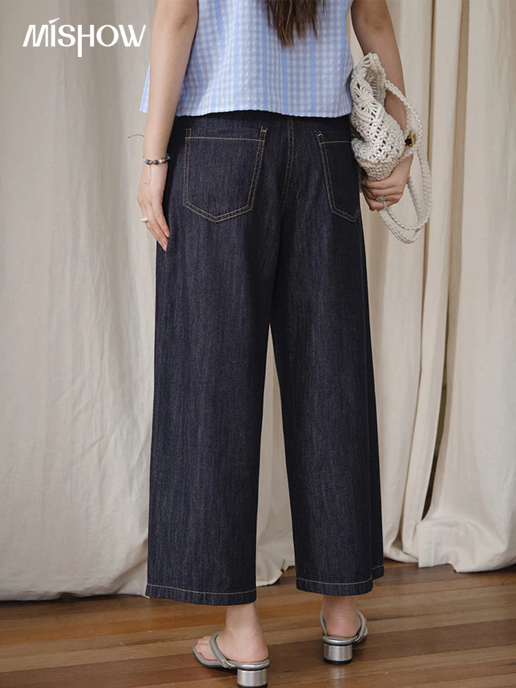 MISHOW Women's Straight Pants 2025 Summer Fashion High Waist Wide Leg Jeans Slim Zipper Pants Casual Female Clothing MXE37K0995