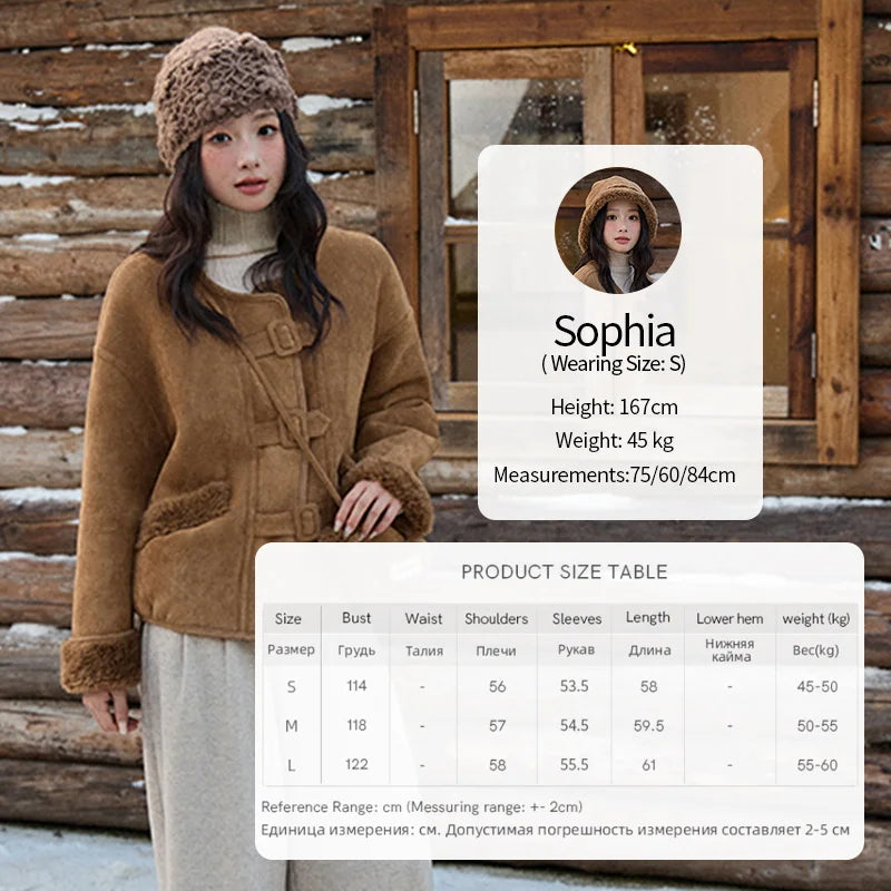 MISHOW Women's Warm Jacket 2025 Retro Luxury Brown Round Neck Long Sleeve Coat Commuting Windproof Loose Coat Woman  MXE90W0994