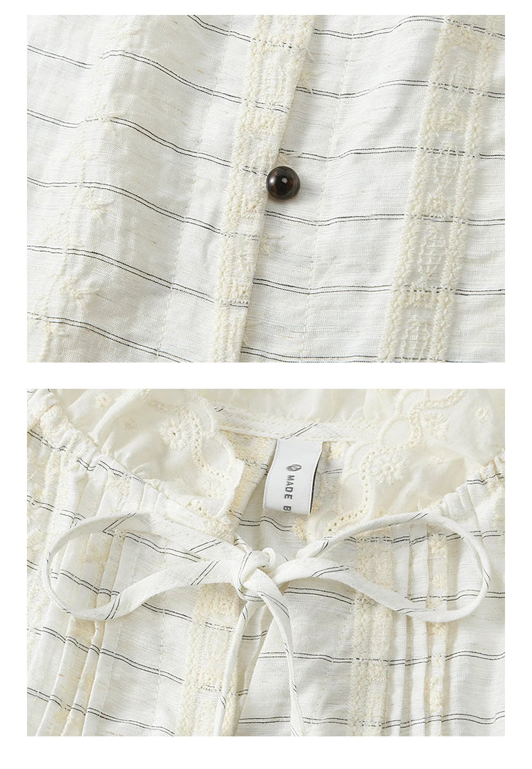 MiSHOW French Striped Blouses Women Spring New 2025 Long Sleeve Lace Collar Shirts Female Fashion Solid Chiffon Tops MXE12C0387