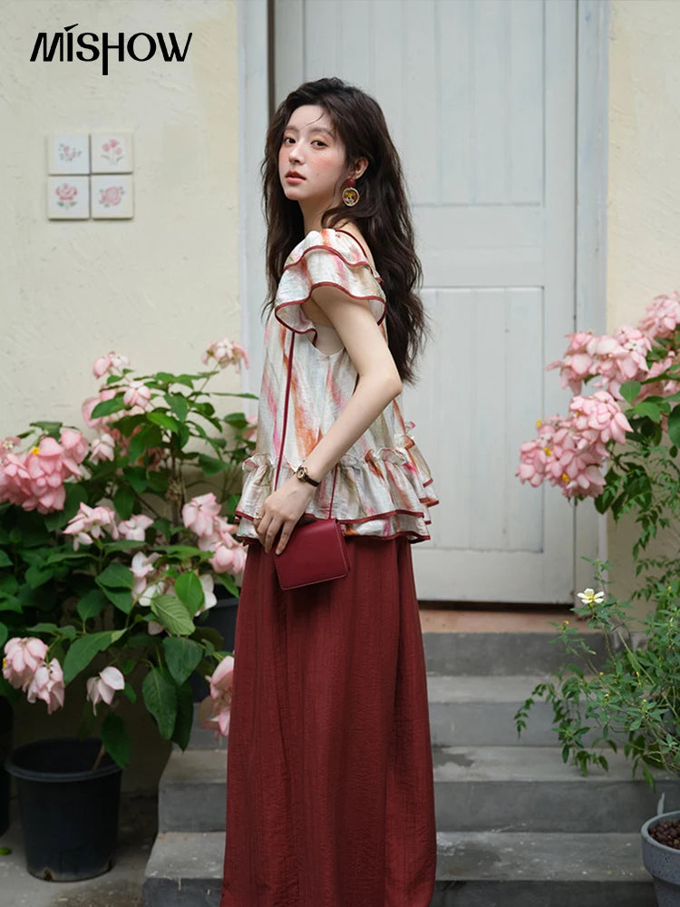 MISHOW Women's Wide Leg Pants 2025 Summer New Office Lady Fashion High Waist Casual Pocket Red Pants Female Clothing MXE38K0952