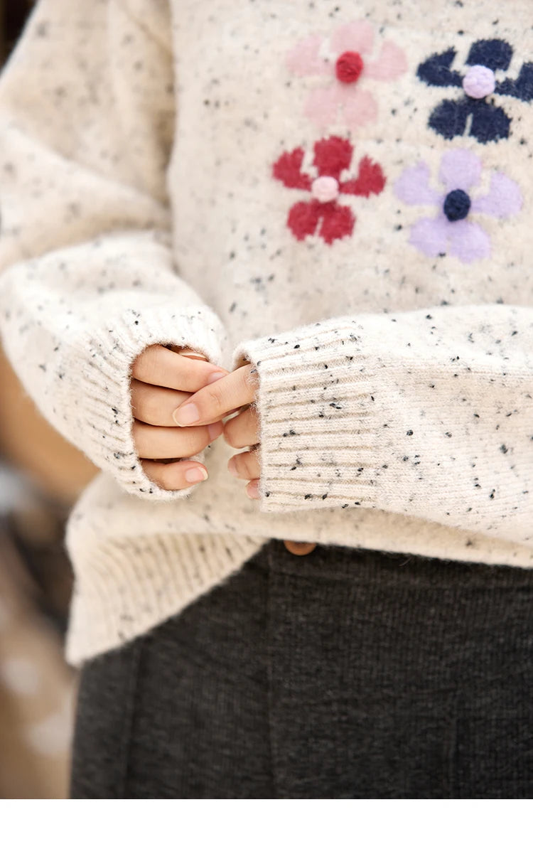 MISHOW Wool Blend Yarn Knitted Sweater Flower Color Dots Design 2024 Winter Women O-Neck Pullovers Lazy Sweaters MXD56Z1066