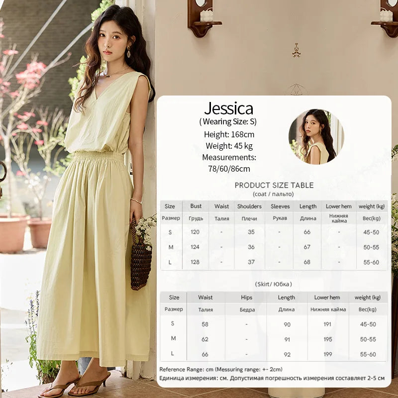 MISHOW Office Lady Solid Blouses Skirts Sets Women Summer 2025 V-neck Sleeveless Vest Elastic Waist Loose Skirts Sets MXE34T0604