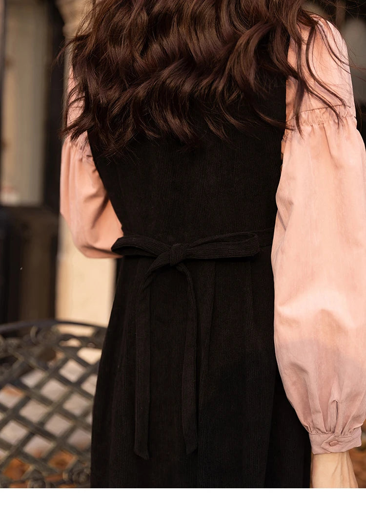 MISHOW Corduroy Strap Dress Autumn Winter French Retro Vneck Sleeveless Mid-Calf Dresses Elegant Solid Blouses MXB43L1246