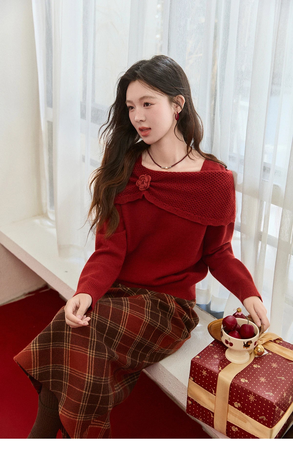 MISHOW New Year Christmas Women's Red Sweater 2025 Autumn Winter Soft Elegant Sweaters 3D Flower Alpaca Knitted Tops MXE94Z2889