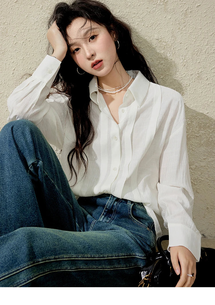 MISHOW Solid Loose Fit Shirt Dropped Shoulder Turn-Down Collar MXE13C0405