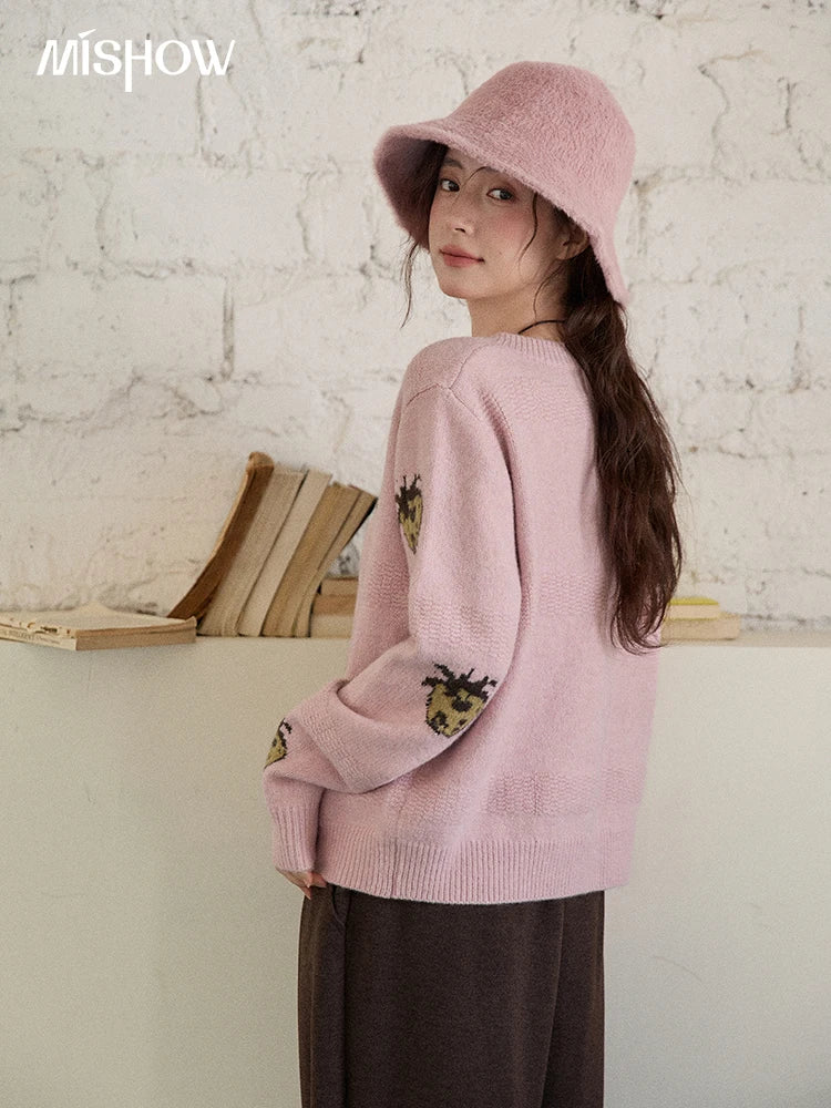 MISHOW Cardigan Women 2025 Autumn Winter Fashion Fuuny Pineapple Jacquard Round Neck Single-breasted Sweater Woman MXE87Z2752