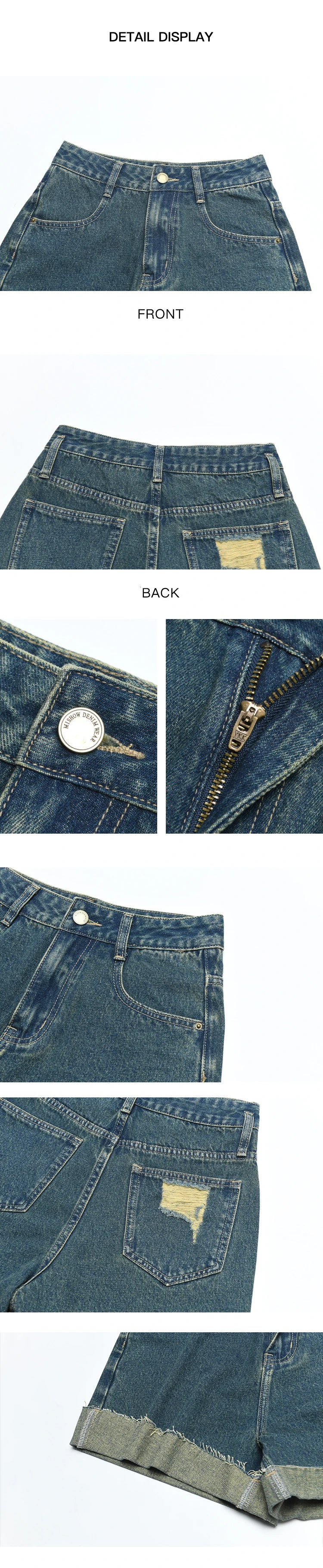 MISHOW Denim Shorts Cotton Elastic for Women 2024 Summer Korean High Waist Curled Edge Pants Casual Slim Short Pants MXD30K0659