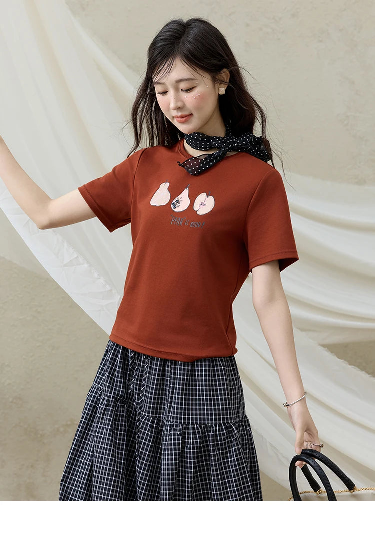 MISHOW Summer Print Casual T-shirt Women New 2025 Short Sleeve Round Neck Slim Shirts Female Fashion Office Lady Tops MXE33T0500