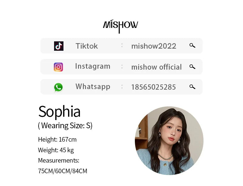 MISHOW Cardigan Women 2025 Autumn Winter Fashion Light Blue Retro Crew Neck Knitted Sweater Casual Loose  Pocket Top MXE49Z2614