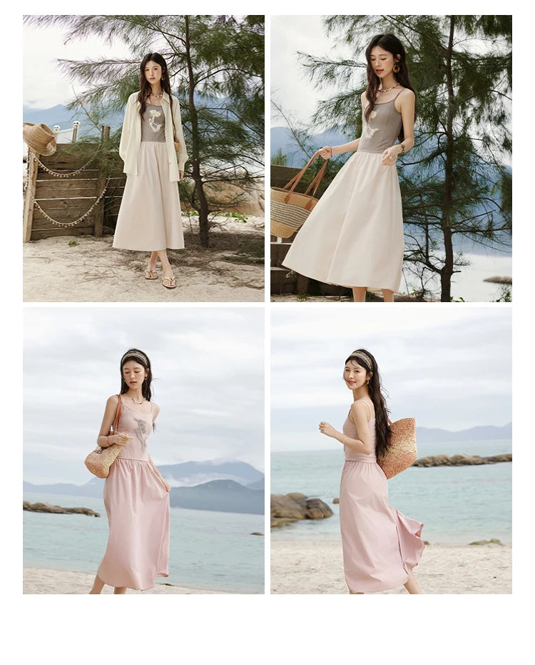 MISHOW Summer New Camisole Long Dresses Women 2025 Sleeveless Color Matching French Knit Dress Lady Fashion A-line MXE13L2082