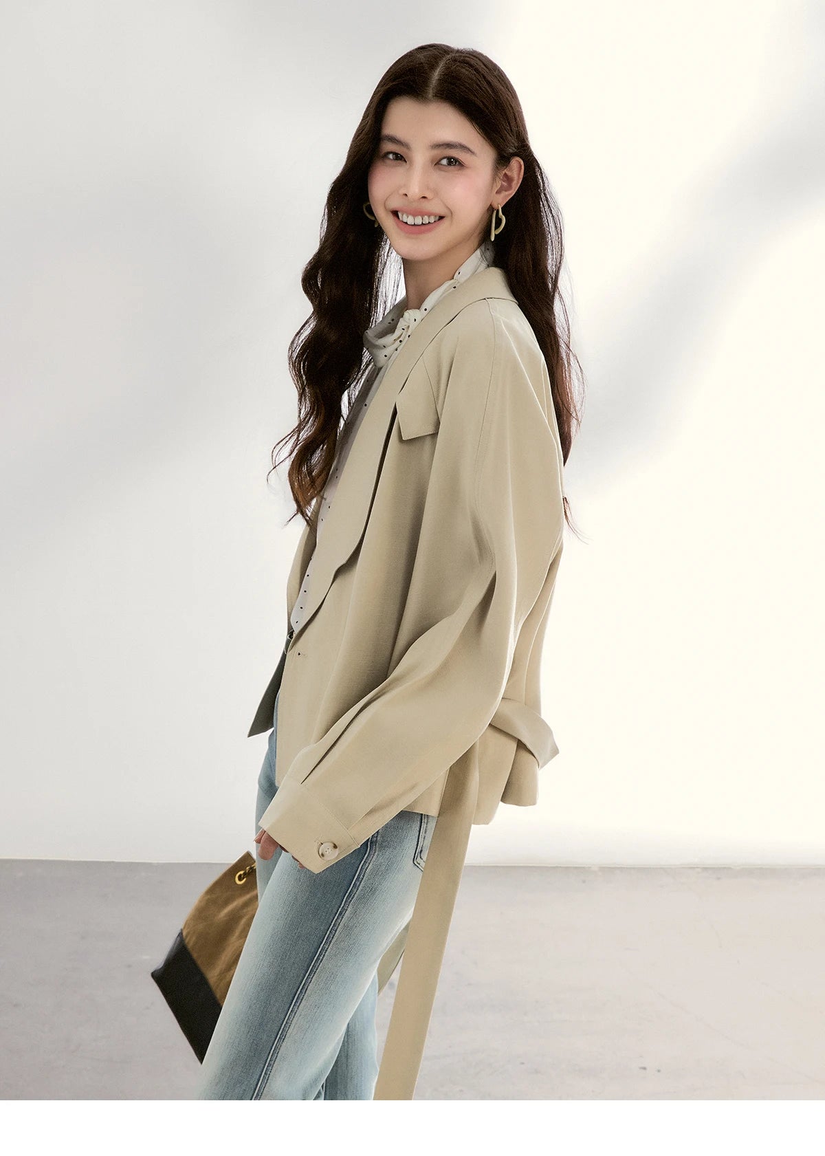 MISHOW Women's Khaki Belted Waist Coat 2026 Spring Lapel Double-breasted Coats female Casual Short Jacket Office Lady MXF13W1056
