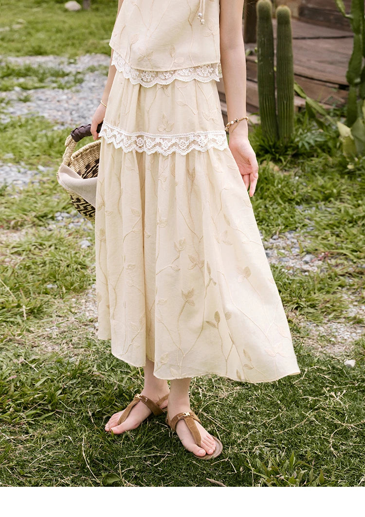 MISHOW Sweet Summer Skirt Sets Women New 2025 Short Flying Sleeve Round Neck Tops Hollow Embroidery A-line Skirt Lady MXE33T0545