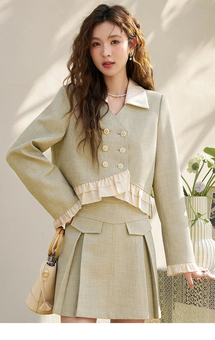MISHOW Mini Skirt Jacket Separately Women Outfit 2024 Spring Autumn Fashion Crop Female Jacket Pleated A-line Skirts MXD11W0293