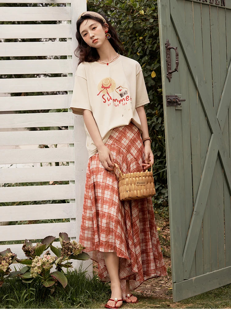 MISHOW Women's Print T-shirt 2025 Summer New Loose Casual T-shirt Ladies Round Neck Short Sleeve Tee Female Clothing MXE34T0559