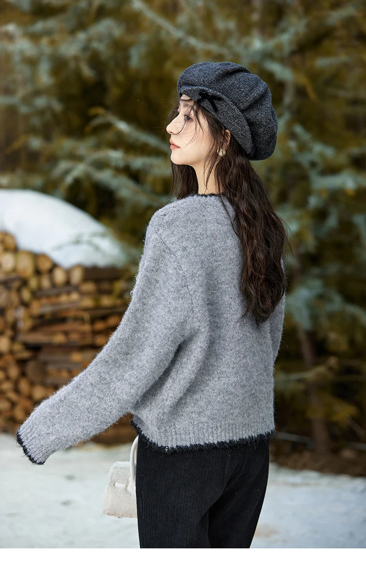 MISHOW Wool Blend Knitted Cardigan Pure Bouquet Embroidery Sweater Women Color Clash Design Soft Warm Regular Fit Top MXD54Z0951