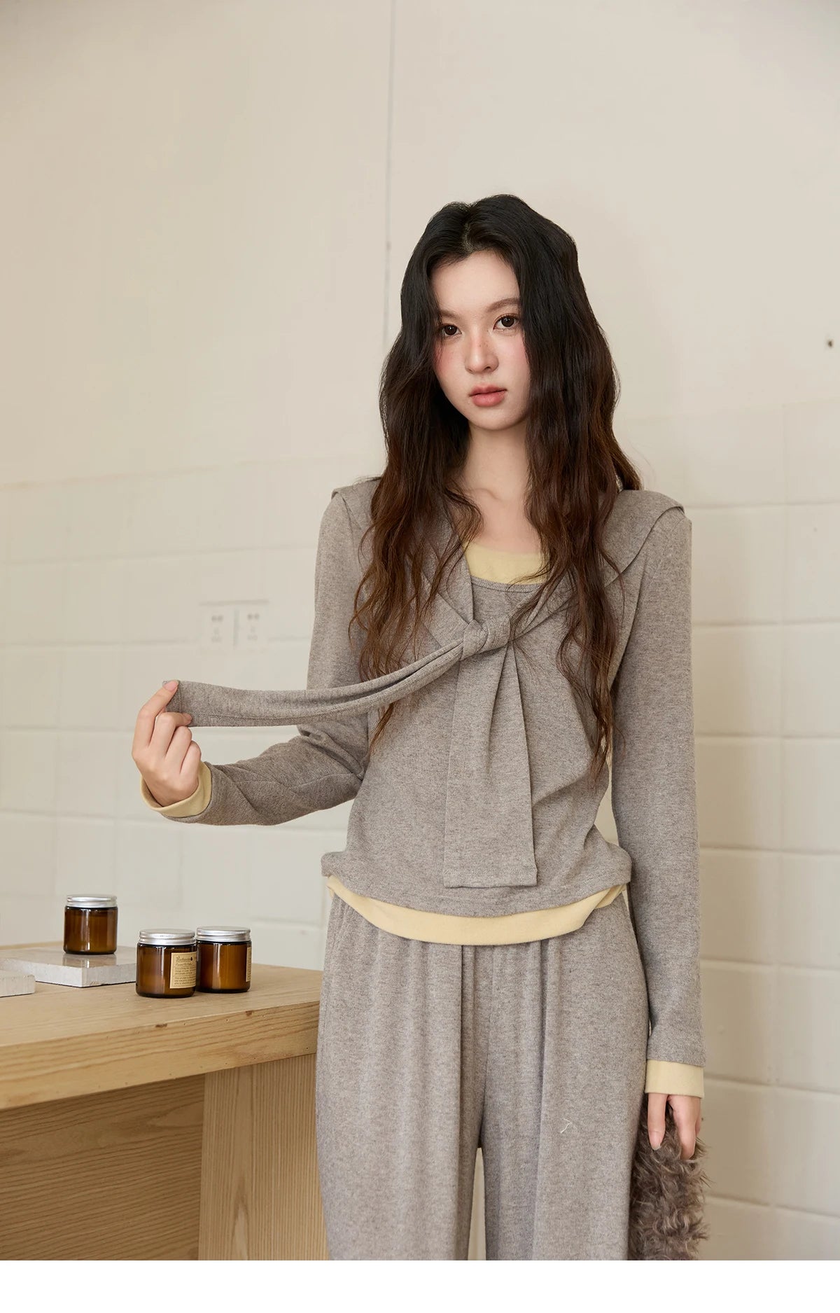 MISHOW Woman Slim Fit Long Sleeve Top 2025 Autumn Retro Solid O-neck Shawl Pullover Casual Knit Top Woman Clothes MXE89T1419