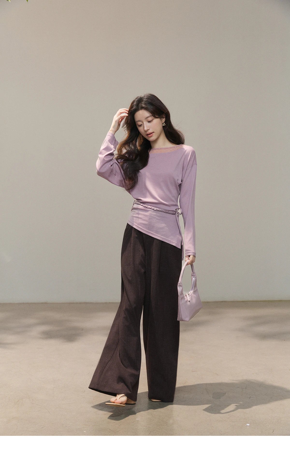 MISHOW Women's Dark Purple Wide Leg Pants 2026 Spring High Waist Pleated Pants Back Elastic Waist Casual Trousers MXF13K1204