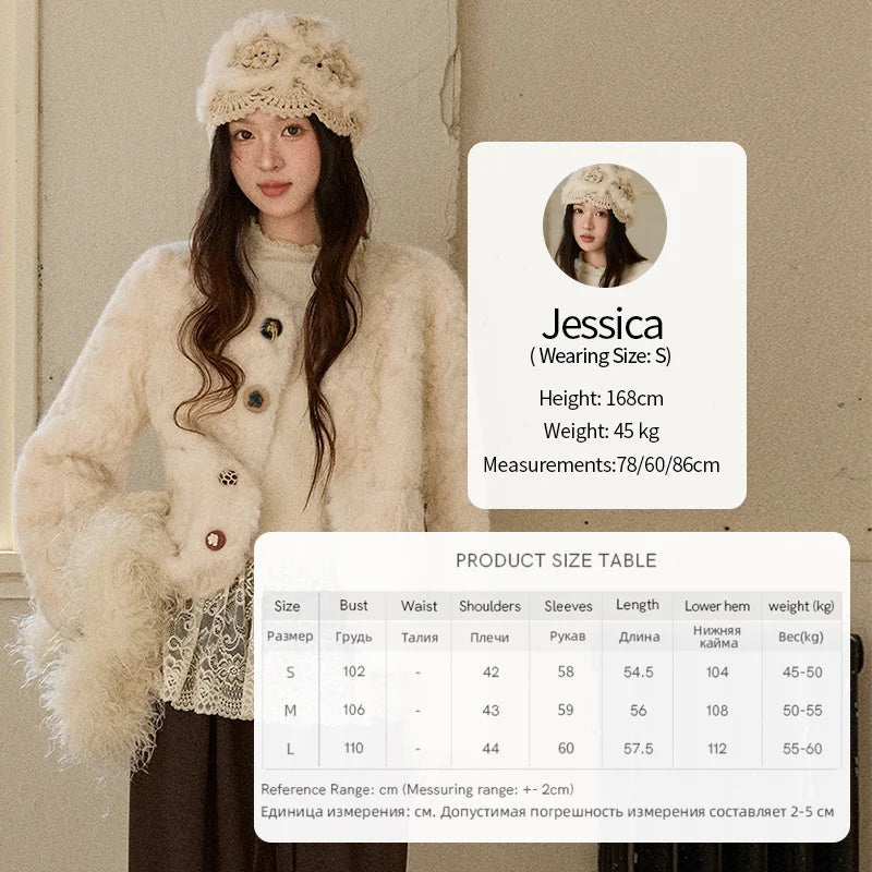 MISHOW Women's Winter Jacket 2025 Sweet Pink Faux Rabbit Fur Coat with Pockets Handcrafted Vintage Buttons Outerwear MXE87W0990