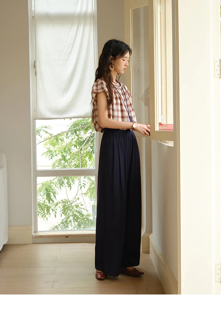 MISHOW Two Piece Set for Women Retro Red Grid Puff Sleeve Top+Casual Elastic Waist Wide Leg Pants Set 2025 Summer New MXE37T0649