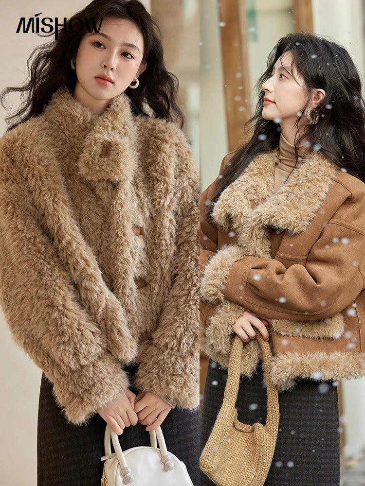 MISHOW American Vintage Faux Fur Jacket Women 2024 Winter Warm Thickened Turn Down Collar Fur One Reversible Jacket MXD55W0648