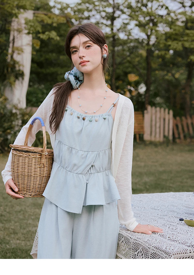 MISHWO Office Lady Summer Camisole Pant Sets for Women 2025 Solid Sleeveless Tops High Waist Loose Pants Female New MXE33T0547